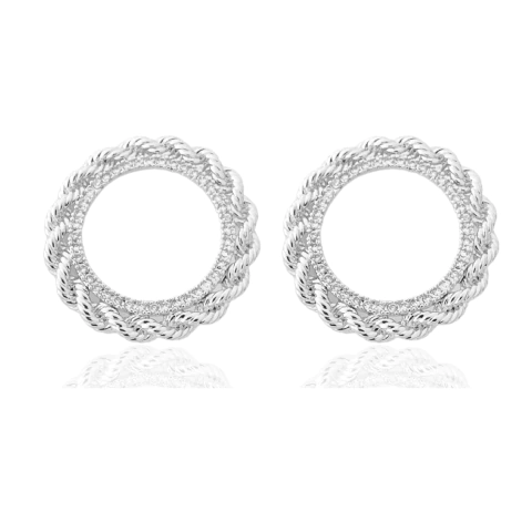 Brinco Círculo Cordão Baiano e Zircônias Banhado a Prata