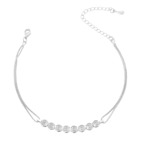 Pulseira Dupla Com Pontos De Luz Banhada a Prata