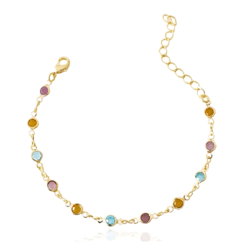 Pulseira Pedrinhas Coloridas Banhada a Ouro