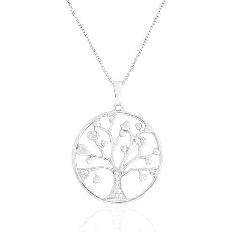Colar Mandala Árvore da Vida Com Zircônias Banhado a Prata
