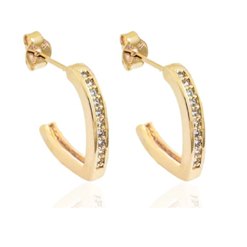 Brinco Argolinha Triangular Cravejada Banhado a Ouro