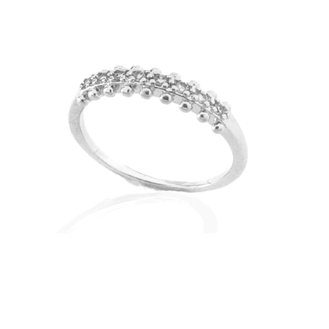 Anel Falange Fileira Zircônias Cristais Banhado a Prata