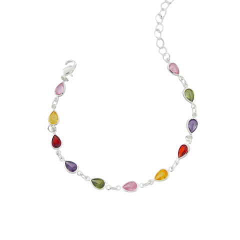 Pulseira Gotinhas Zircônias Colors Banhada a Prata