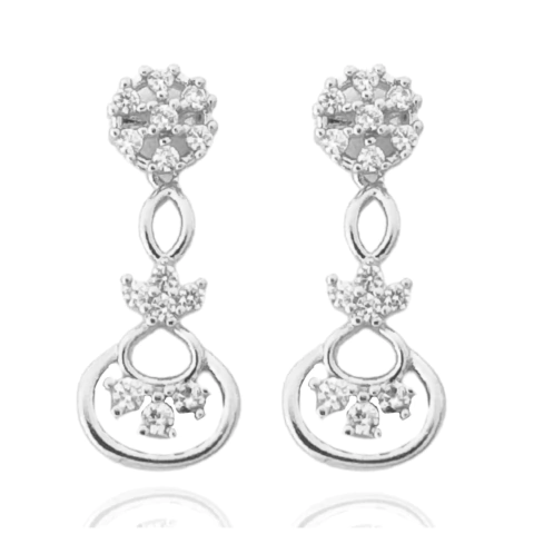 Brinco Trabalhado Com Zircônias Cristais Banhado a Prata