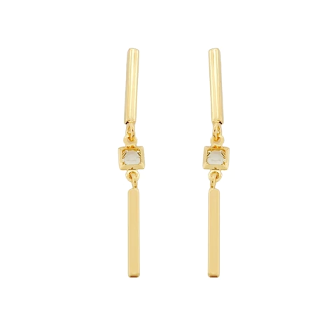 Brinco Tubos e Quadrado Cristal Banhado a Ouro