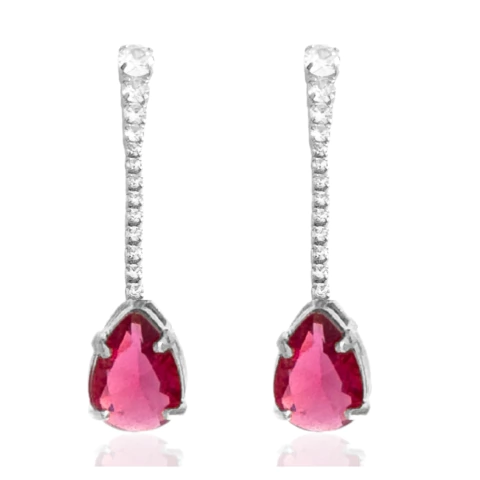 Brinco Riviera Com Gota Zircônia Marsala Banhado a Prata