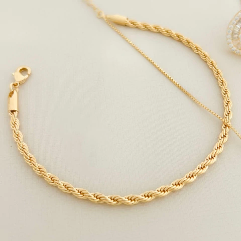 Pulseira Cordão Baiano 3mm Banhada a Ouro - comprar online