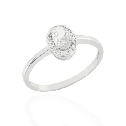 Anel Pedra Oval Cristal Banhado a Prata