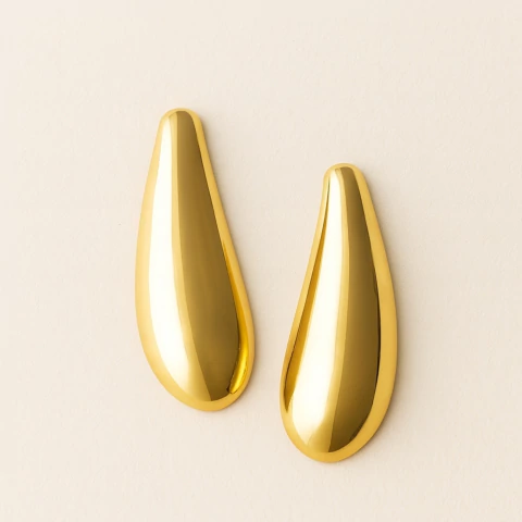 Brinco Gota Longa Lisa Dourado Aço Inox 316L Luxo