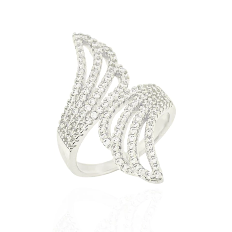 Anel Luxo Asas Cravejadas Banhado a Prata