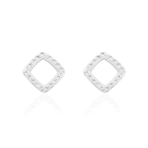 Brinco Quadrado Vazado e Borda Cravejada Banhado a Prata