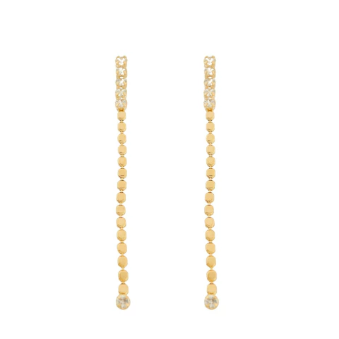 Brinco Longo Chapinhas Redondas e Zircônias Banhado a Ouro