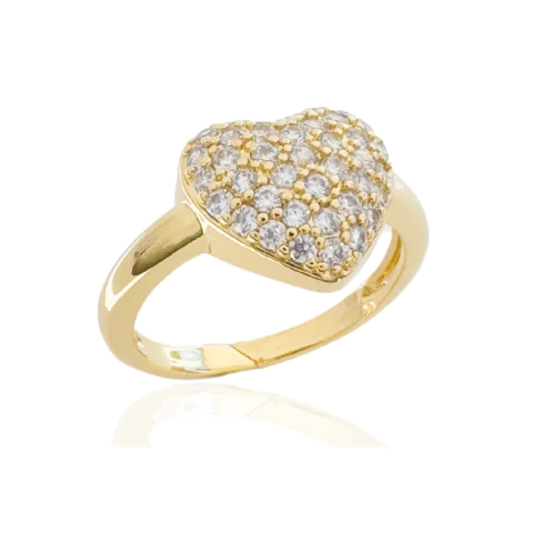 Anel Ajustável Coração Cravejado Cristal Banhado a Ouro