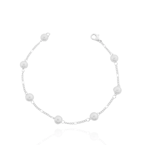 Pulseira Com Pérolas Banhada a Prata
