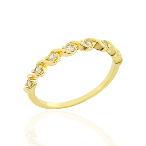 Anel Aparador Trançado Com Pontos de Luz Banhado a Ouro