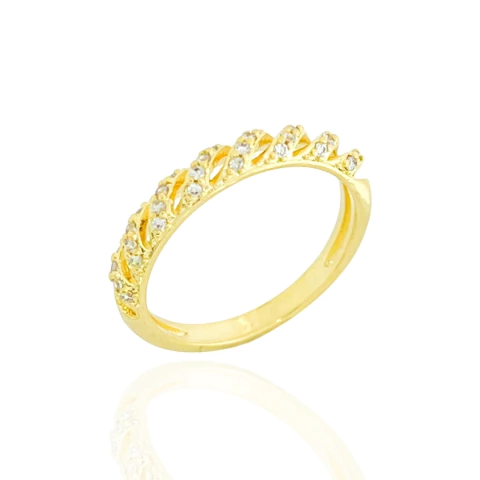 Anel Aparador Frisos Cravejados Banhado a Ouro