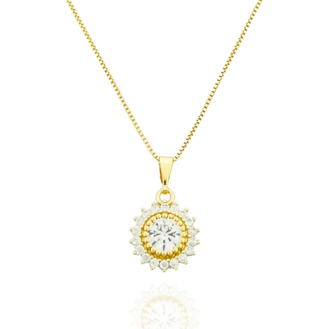 Colar Girassol Cristal Banhado a Ouro
