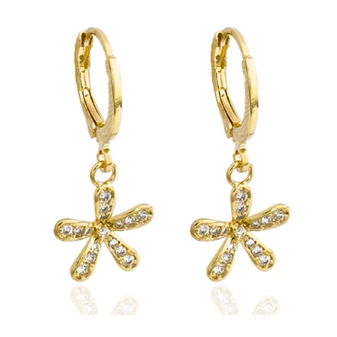 Brinco Argolinha Flor Cristal Banhado a Ouro