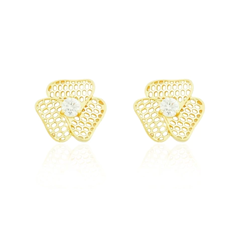 Brinco Catavento Com Ponto de Luz Banhado a Ouro