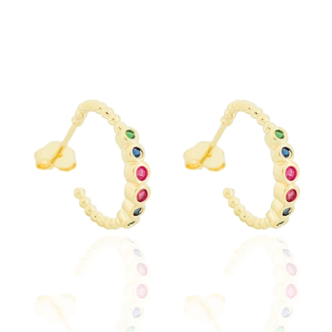 Brinco Argolinha Com Bolinhas e Zircônias Banhado a Ouro