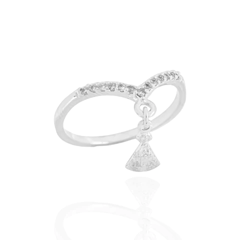 Anel Cravejado Com Pingente Nossa Senhora Banhado a Prata