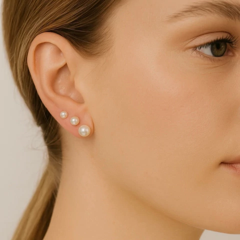 Trio de Brincos de Pérolas Banhado a Prata