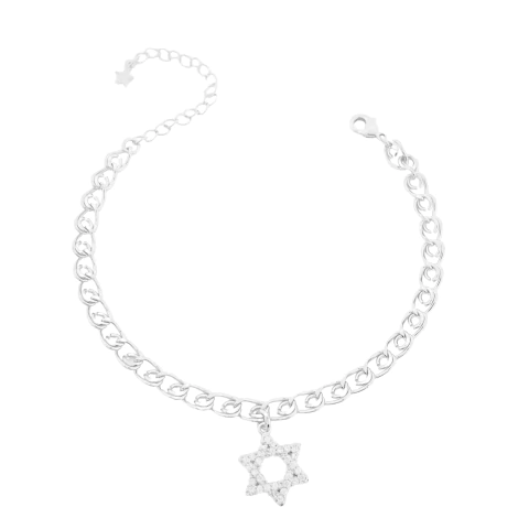 Pulseira Estrela de Davi Cravejada Banhada a Prata