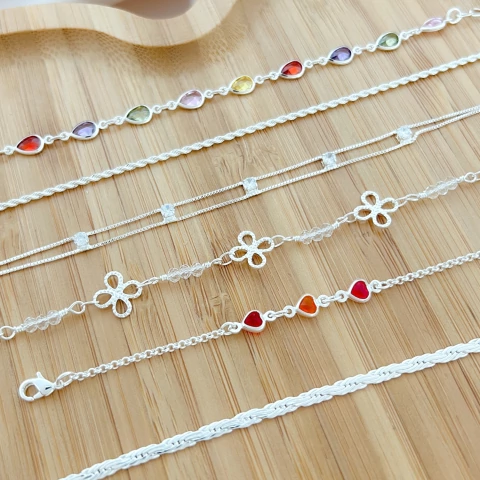 Pulseira Dupla Com Zircônias Cristais Banhada a Prata