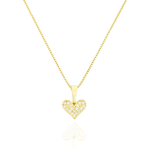 Colar Coração Cravejado Cristal Banhado a Ouro