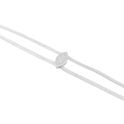 Pulseira Fio Alemão Duplo e Elipse Cravejado Banhada a Prata