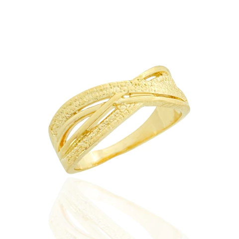 Anel Cruzado Trabalhado Banhado a Ouro