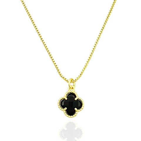Colar Trevinho Preto Banhado a Ouro