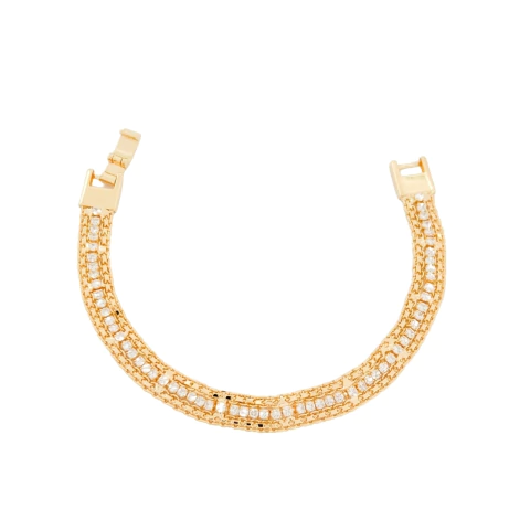 Pulseira Malha Com Riviera Banhada a Ouro