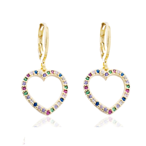 Brinco Argolinha Coração e Zircônias Colors Banhado a Ouro