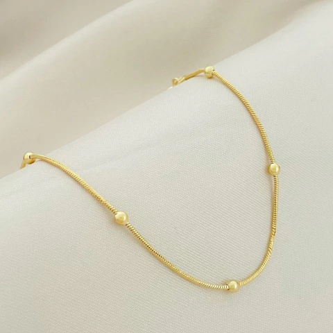 Pulseira Rabo De Rato Com Bolinhas Banhada a Ouro - comprar online