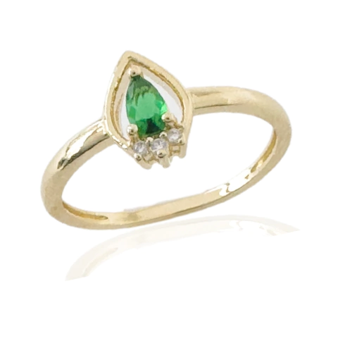 Anel Gota Verde e Três Pontos de de Luz Banhado a Ouro