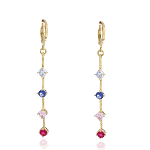 Brinco Argolinha Corrente e Zircônias Colors Banhado a Ouro