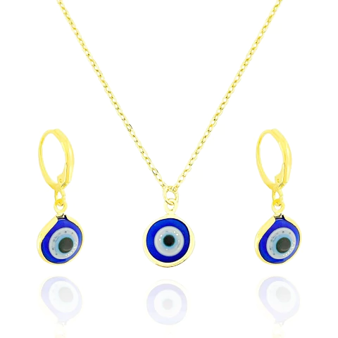 Conjunto Olho Grego Banhado a Ouro