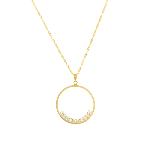 Colar Mandala Com Zircônias Cristais Banhado a Ouro