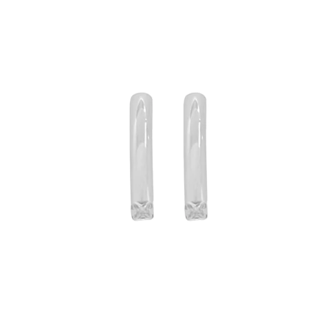 Brinco Tubo com Zircônia Quadrada Cristal Banhado a Prata