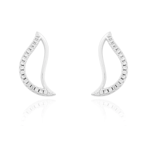 Brinco Gota Curva Vazada e Zircônias Banhado a Prata