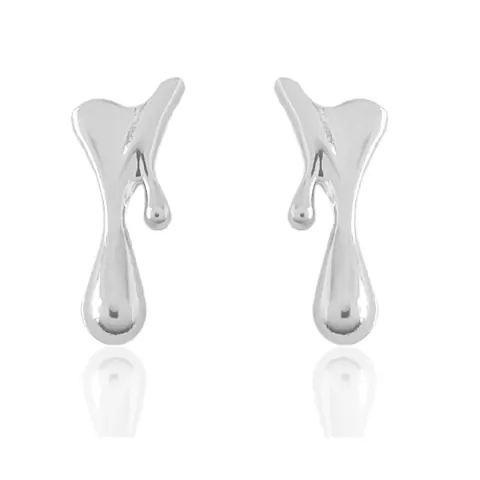 Brinco Formato Orgânico Liso Banhado a Prata