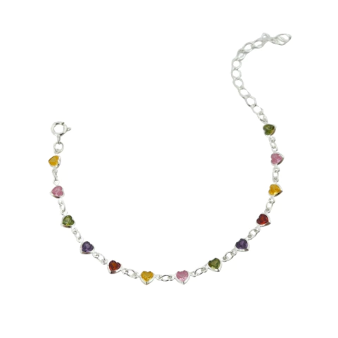 Pulseira Mini Corações Colors Banhada a Prata