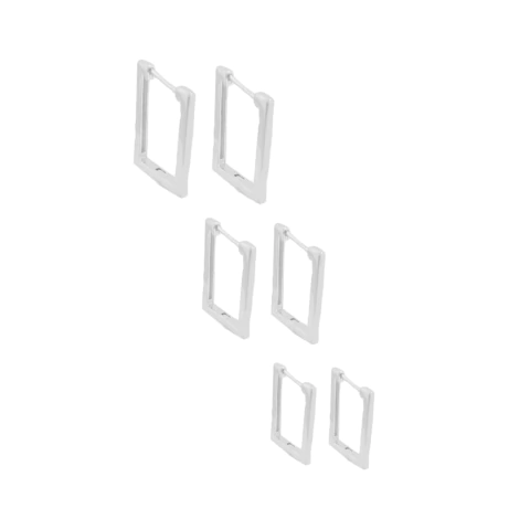 Trio de Argolinhas Lisas e Quadradas Banhado a Prata