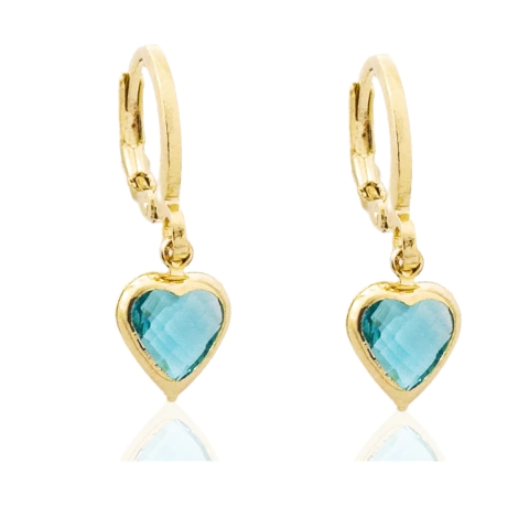 Brinco Argolinha Coração Azul Banhado a Ouro