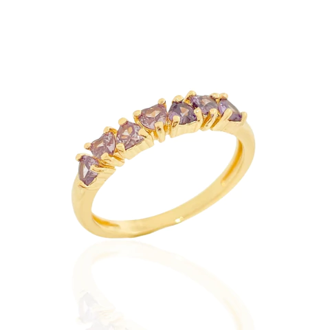 Anel Coraçõezinhos Lilás Banhado a Ouro