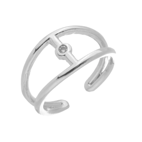Anel Ajustável Aro Duplo com Zircônia Banhado a Prata
