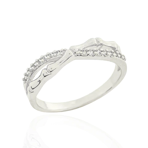 Anel X Trabalhado e Fileira Cravejada Banhado a Prata