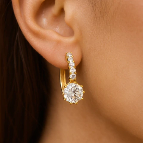 Brinco Argolinha Com Pedra Cristal Banhado a Ouro