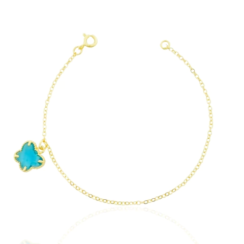 Pulseira Borboleta Azul Banhada a Ouro